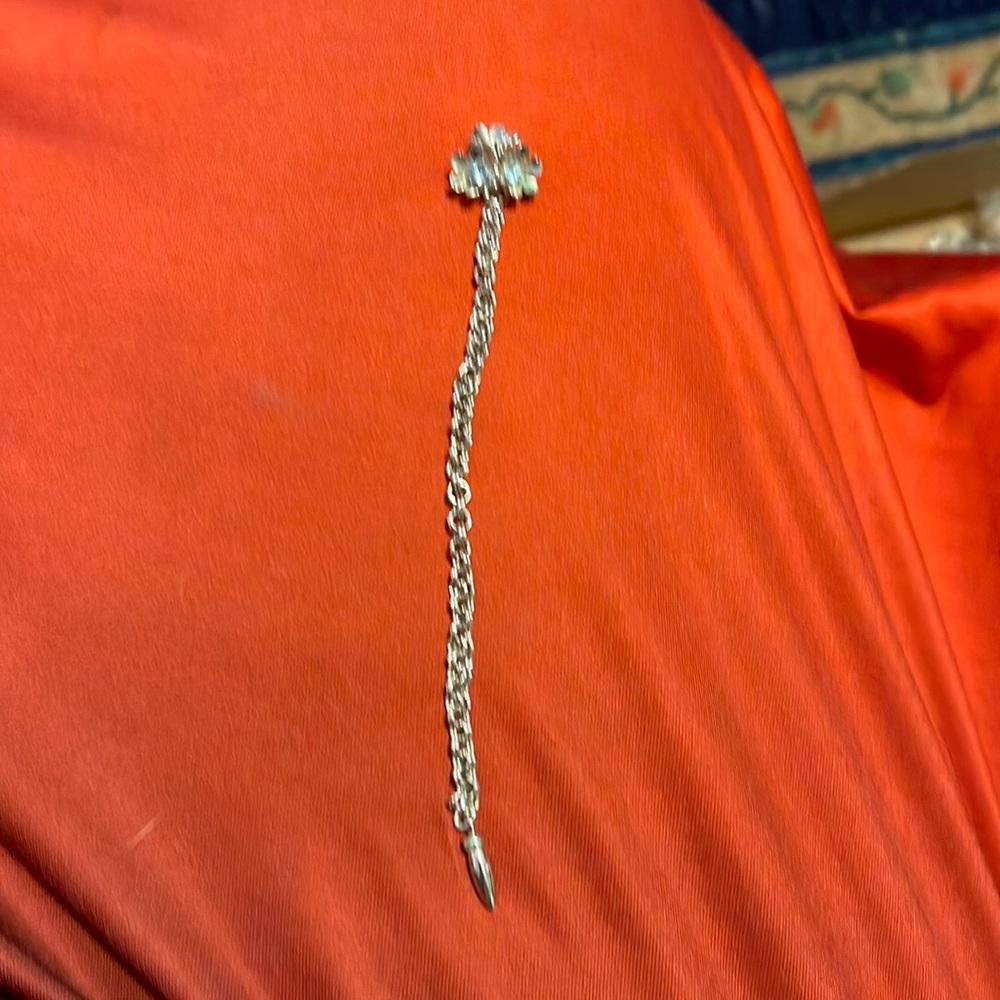 🌼JEWERLRYDowsing-pendant.SilverFLOWERS  w/Blue Crystals DOUBLELINK CHAIN 4-3/4”
